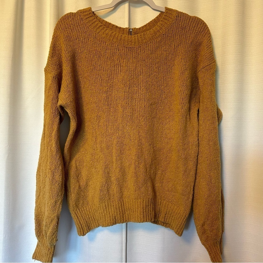 Abercrombie & Fitch Women’s Small Mustard Yellow Full Zip Back Sweater Cotton Bl - Picture 2 of 10